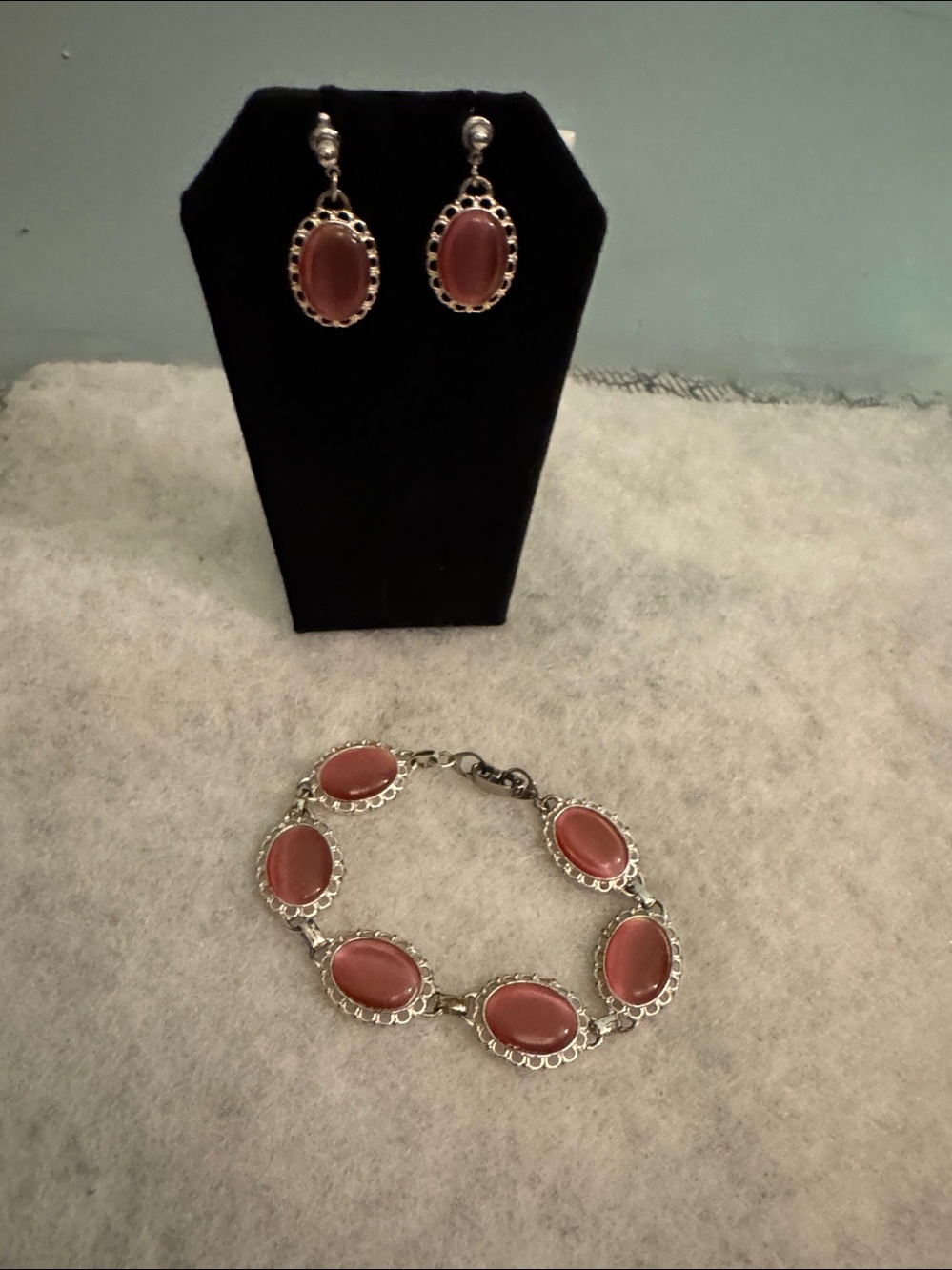 Pink Gemstone Bracelet, Earrings set